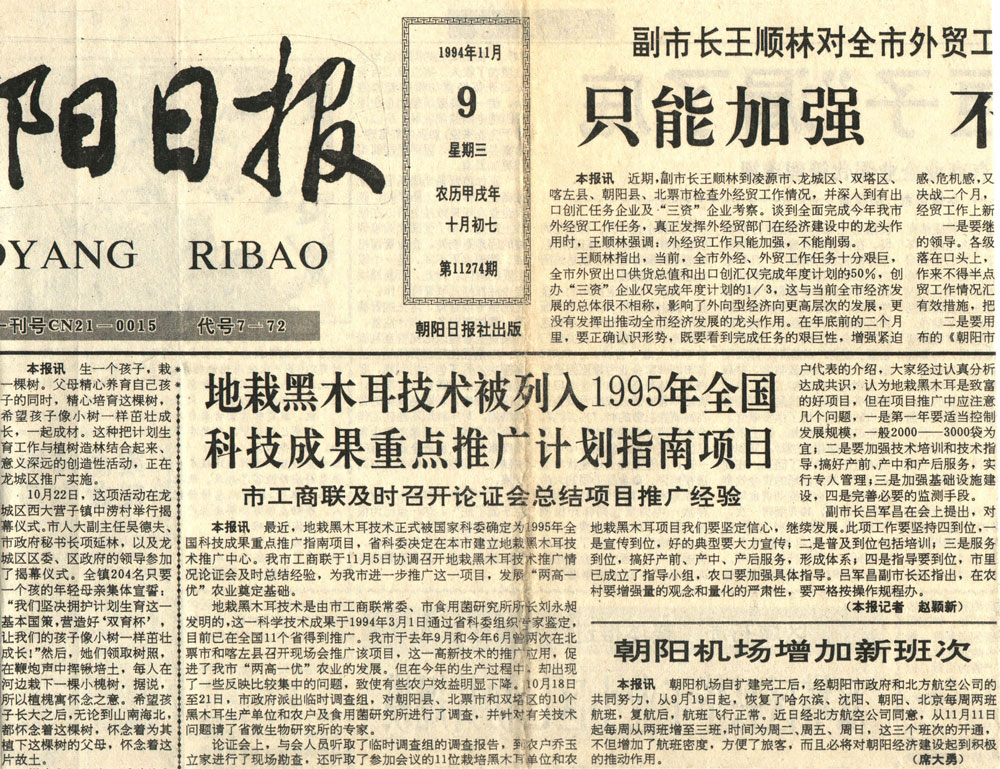 1994.11.09《向阳日报》——地栽黑木耳列入国度沉点推广项目.jpg